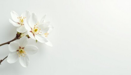 Delicate white blossoms against pure white backdrop, organic, macro, nature