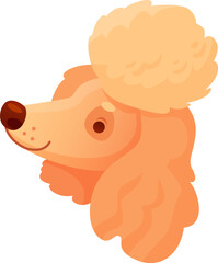 Cartoon illustration featuring a cute apricot poodle puppy with fluffy fur, gazing upwards with a curious and gentle expression, embodying playfulness and charm