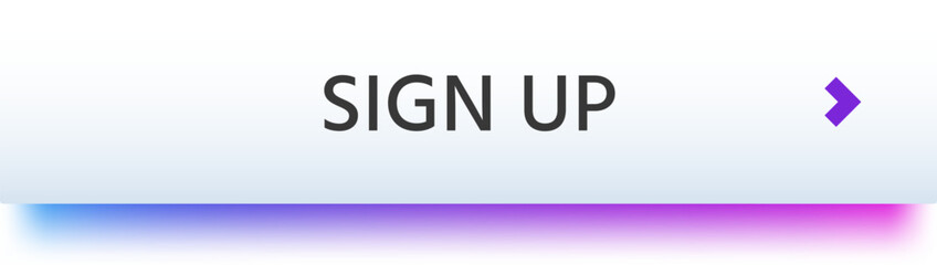 Website or app sign up button with purple arrow pointing right indicating the direction to click, on a blurred gradient background from blue to purple and pink