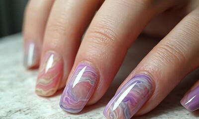 Marbled nail art design tutorial for acrylic nails