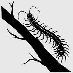 A centipede slithering over a log image silhouette design vector art and illustration