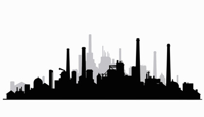 Naklejka premium Urban factory skyline silhouette with smokestacks, industrial symbolism