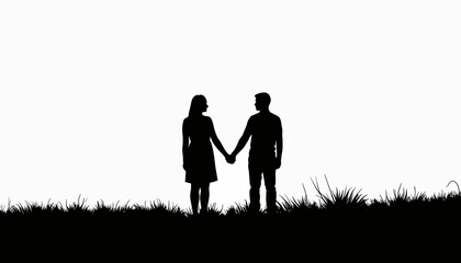 Couple embracing in nature silhouette, love and connection