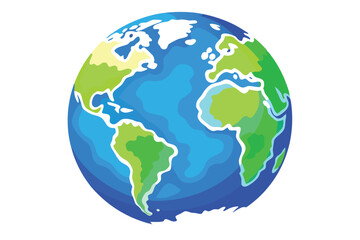 Naklejka premium Round earth globe prominently displaying continents with green land and blue water on a white background