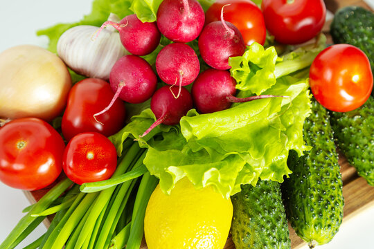 Set of fresh vegetables and fruits close-up. Healthy eating concept. - Powered by Adobe
