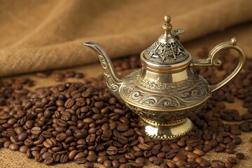 antique coffee pot with coffee bean