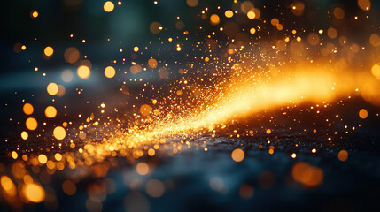 Obraz premium Glowing embers and sparks burst forth, leaving a trail of light on a dark surface