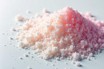 Crystalline sugar granules on white, close-up , white, bright, reflecting