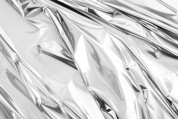 Shiny crumpled aluminum foil texture with reflections, ideal for backgrounds and design