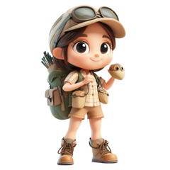 Cartoon scout girl exploring with binoculars png scouting girl png nature adventure character png binoculars child png transparent background image