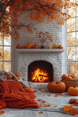 Obraz premium Cozy Autumn Interior with Fireplace