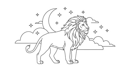 Obraz premium Majestic Lion Under Crescent Moon, AI-Generated Line Art