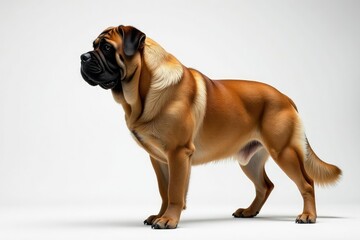 Obraz premium Majestic mastiff, powerful stance, white background, mastiff, coat, canine photography