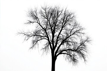 Obraz premium Silhouetted barren tree against a white sky, symbolizing winter's stark beauty