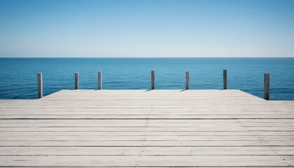Serene Coastal Wooden Dock Extending to the Azure Ocean
