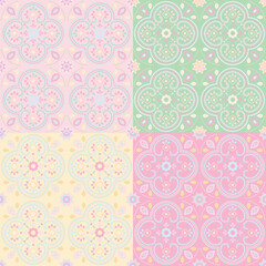 Vintage pink floral seamless pattern with heart and damask elements for textile or wedding design