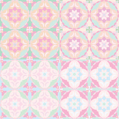 Fototapeta premium Vintage pink floral seamless pattern with heart and damask elements for textile or wedding design