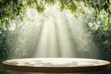 Springtime Wooden Tabletop in Forest