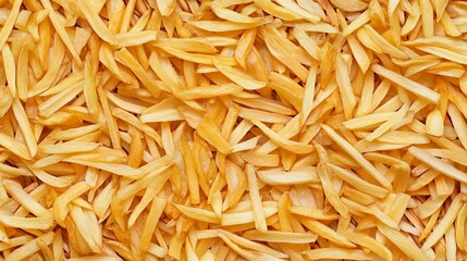 Close-up view of crispy, golden-yellow sliced snacks.