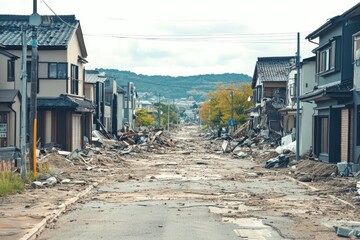 Devastated street after natural disaster