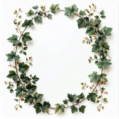 Fototapeta premium Ivy Wreath Green Golden Leaves on White