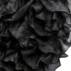 Dramatic black ruffle texture isolated on white png elegant fabric detail png black wavy textile png theatrical fashion texture png transparent background image