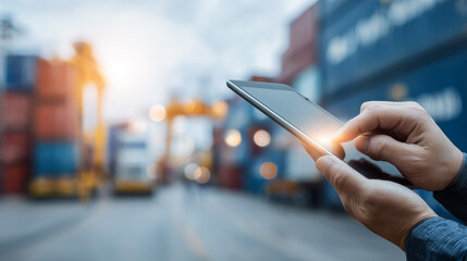A person is holding a tablet and touching the screen