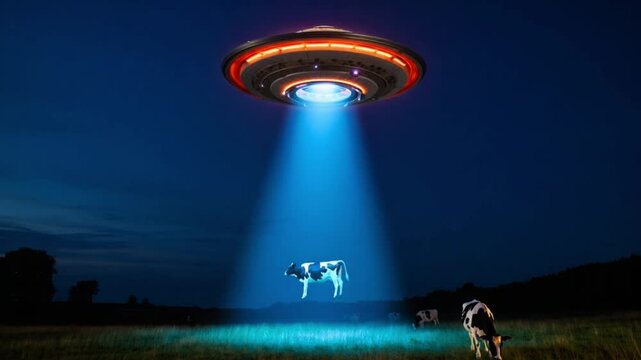 Cow Abduction: UFO Beam Illuminating Field at Night