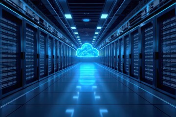 Obraz premium Cloud Hosting Futuristic Data Center Design