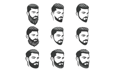 awesome set man beard and hair vector