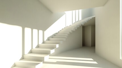 Obraz premium Clean Staircase in Bright Architectural Space – Minimalist Modern Interior with White Walls and Contemporary Design