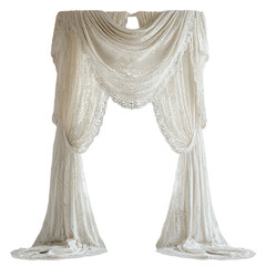 Elegant lace curtain draped design png sheer vintage window drape png delicate white curtain png ornamental lace panel png transparent background image