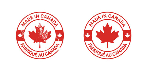 made in canada logo label design with circle maple element