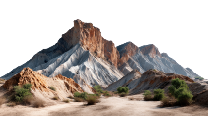 Majestic Mountain Peaks: A striking view of towering mountains, their rugged slopes sculpted by time and weather, rising against a clear sky, evokes a sense of awe and serenity.