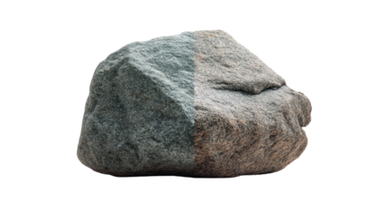 Dual-Toned Boulder: A captivating close-up of a large, naturally formed rock, showcasing a striking contrast of teal and brown hues.