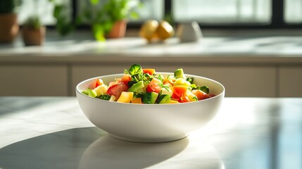 Close-Up of Colorful Fresh Salad in White Bowl – Healthy Vegan Meal with Vegetables on Clean Minimal Background