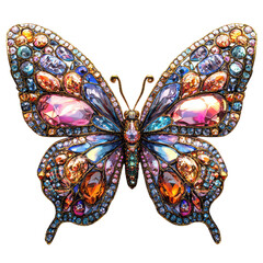 Exquisite bejeweled butterfly brooch png artistic insect brooch png shiny fashion accessory png colorful gem butterfly pin png transparent background image