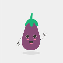 Cute cartoon style purple eggplant illustration, suitable for cooking, menu