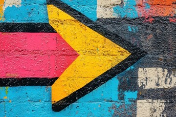 Naklejka premium Vibrant arrow graffiti artwork on an urban wall city street visual art graffiti environment close-up perspective creative expression and urban culture