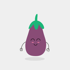 Cute cartoon style purple eggplant illustration, suitable for cooking, menu