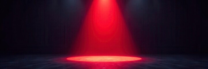 Single red spotlight illuminates empty stage, dramatic shadows , theater lighting, dramatic