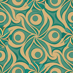 Art Nouveau Pattern with Curving Lines and Circular Shapes , seamless vector pattern 