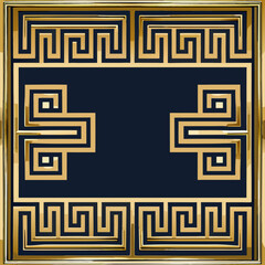 Classic Greek Key Pattern in Gold on Dark Background, seamless vector pattern  
