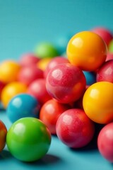 Vibrant gumballs, close-up texture, colorful spheres, rainbow, gum