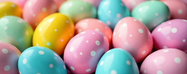 Vibrant pastel Easter eggs, speckled & solid colors, close-up , design element, background, texture