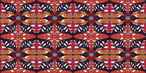 Fototapeta premium African ethnic traditional red color pattern. seamless beautiful Kitenge, chitenge style. fashion design in colorful. Geometric African abstract motif. Floral Ankara prints, African wax prints.