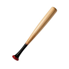 Classic wooden baseball bat with a smooth finish and a red end cap, ideal for sports and recreational games, natural wood grain texture, and sturdy construction on transparent background