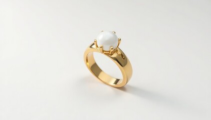 Elegant gold ring isolated on stark white backdrop, engagement, asset