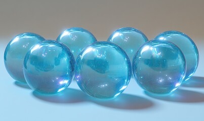 Group of translucent teal spheres on a light background.