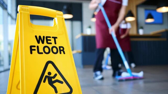 Wet Floor Sign in Restaurant: Safety First